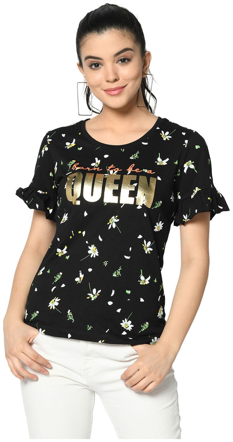 

2BMe Women Black Regular fit Round neck Cotton T shirt