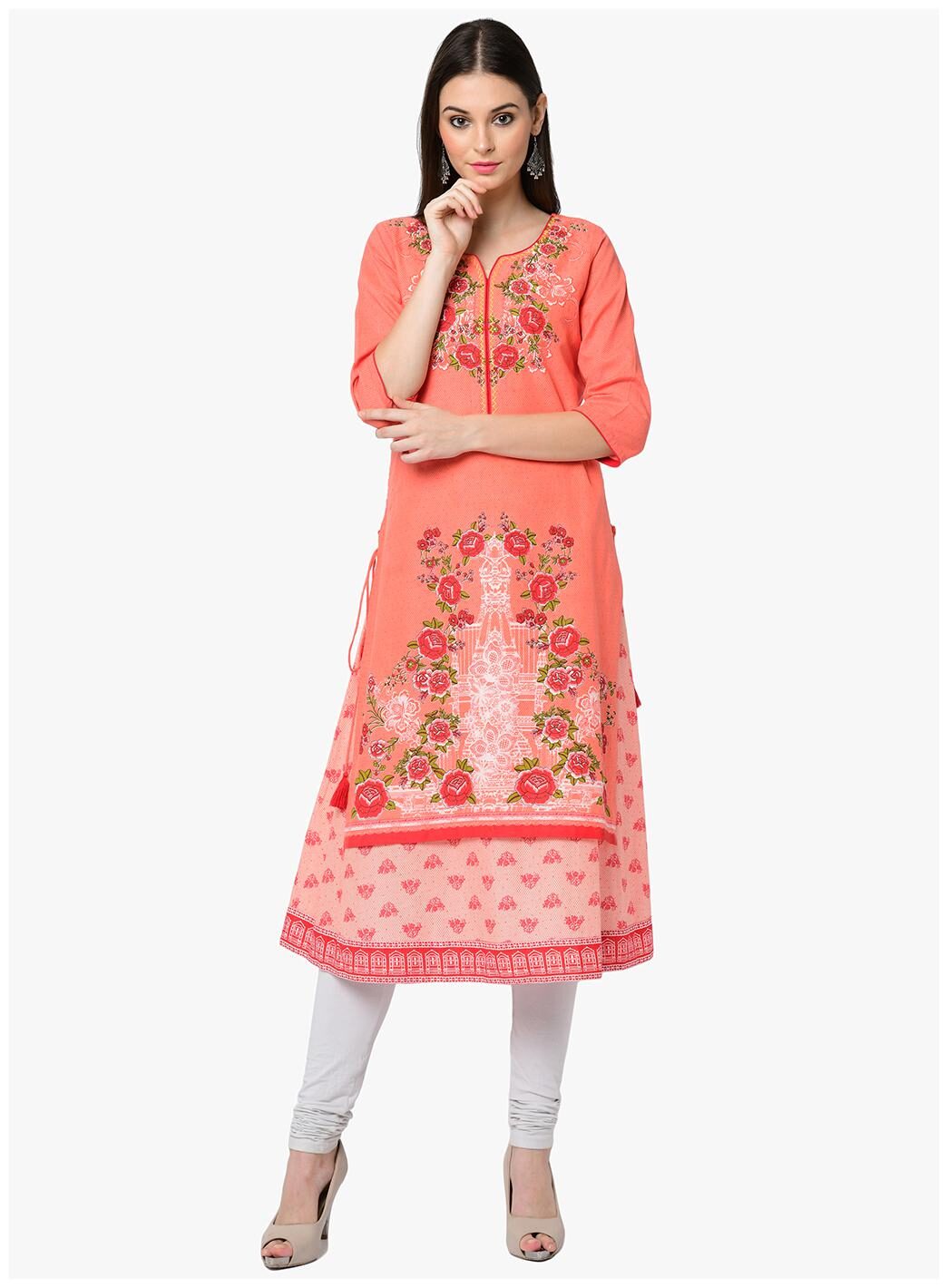 

2BMe Women Pink Floral Regular Kurta