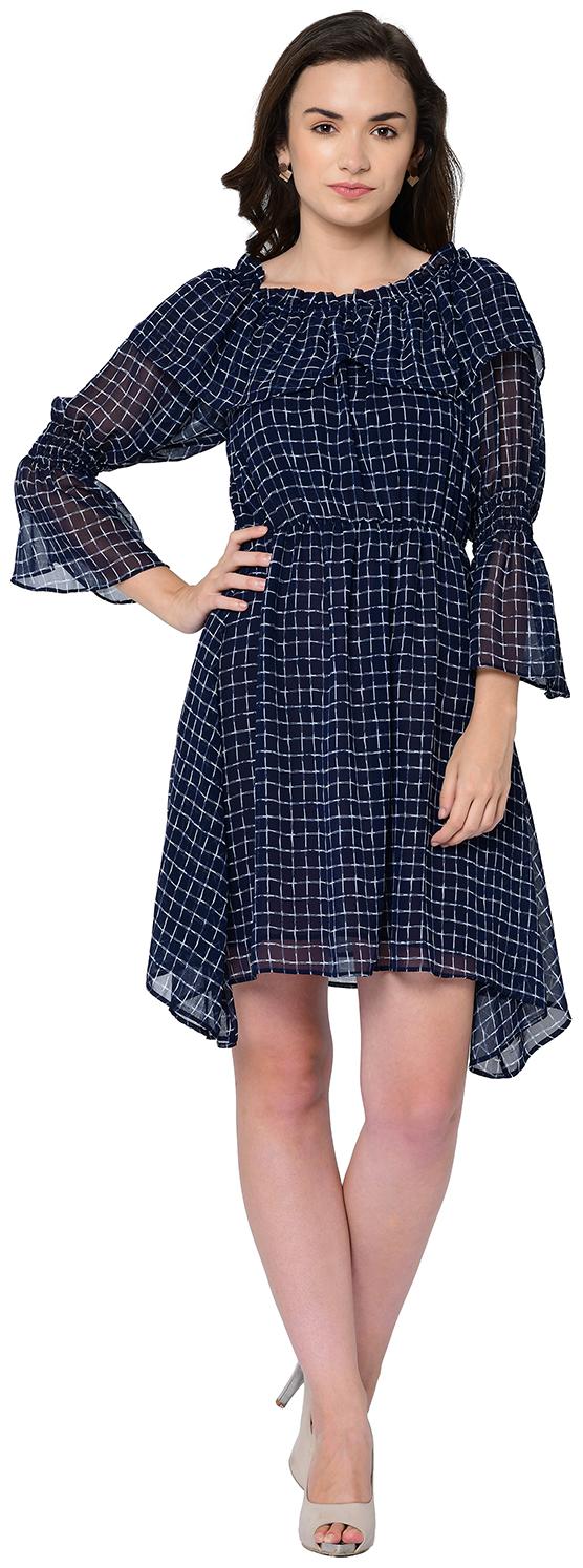

2BMe Blue Checked Fit flare dress