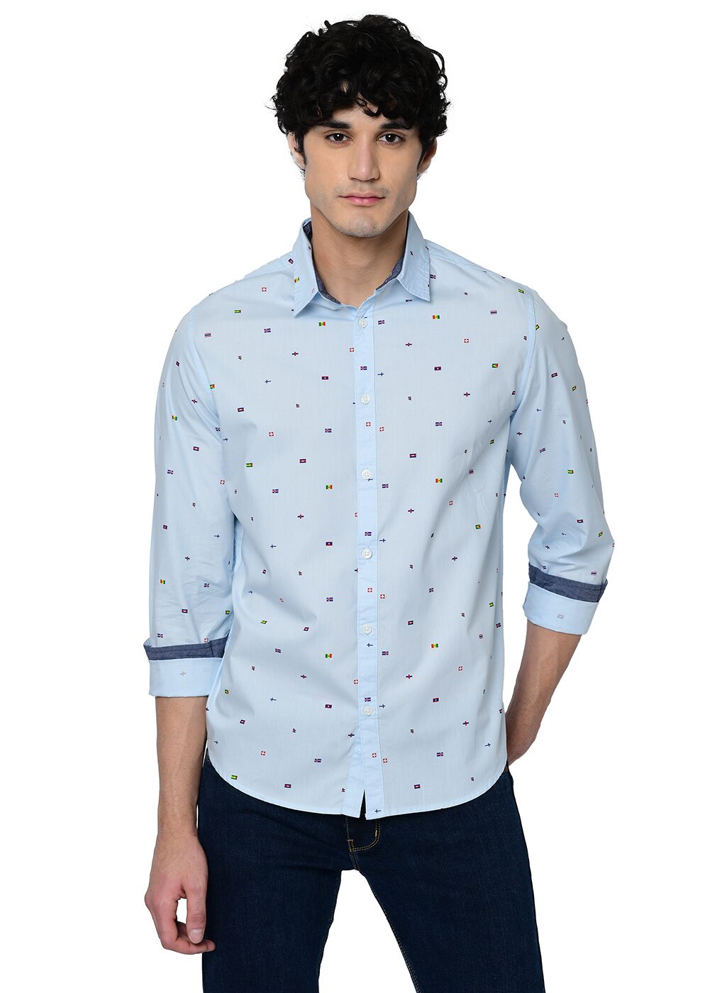 

2BMe Men Blue Printed Slim Fit Casual Shirt