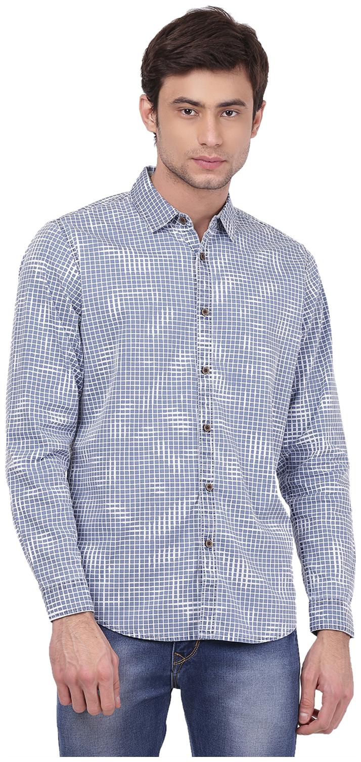 

2BMe Men Navy Blue Checked Slim Fit Casual Shirt