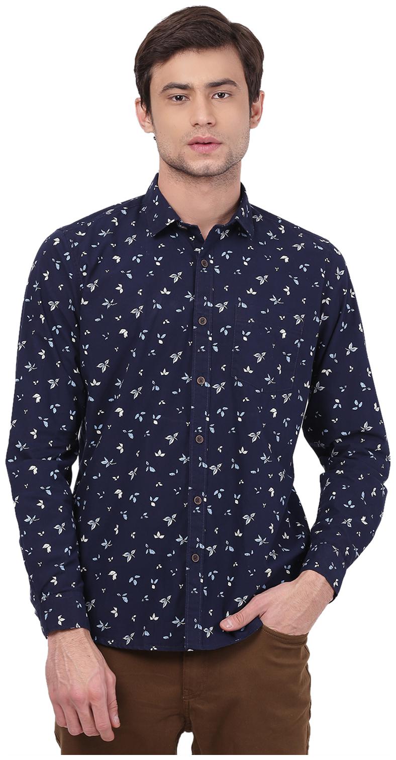 

2BMe Men Navy Blue Printed Slim Fit Casual Shirt