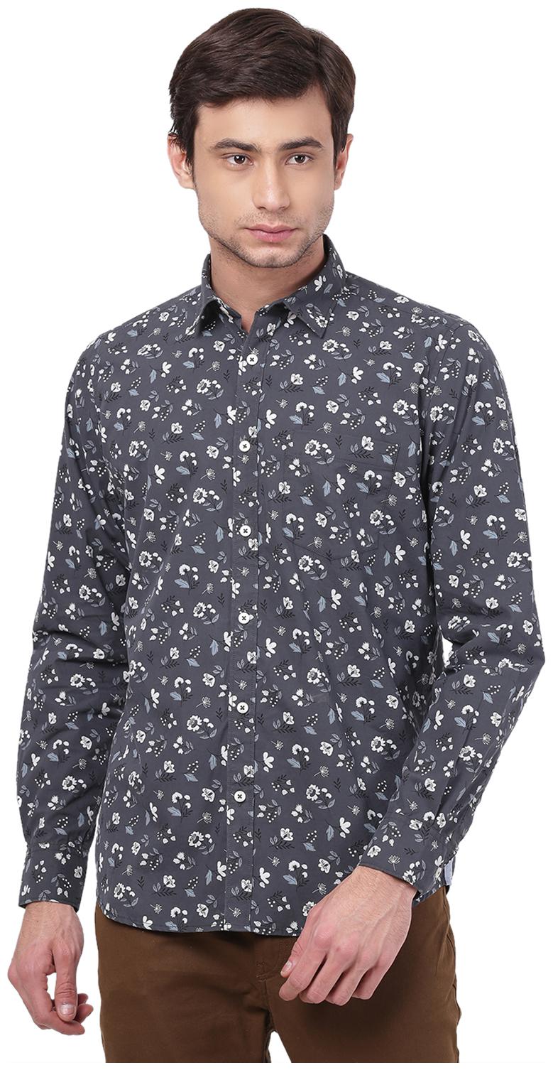 

2BMe Men Grey Printed Slim Fit Casual Shirt