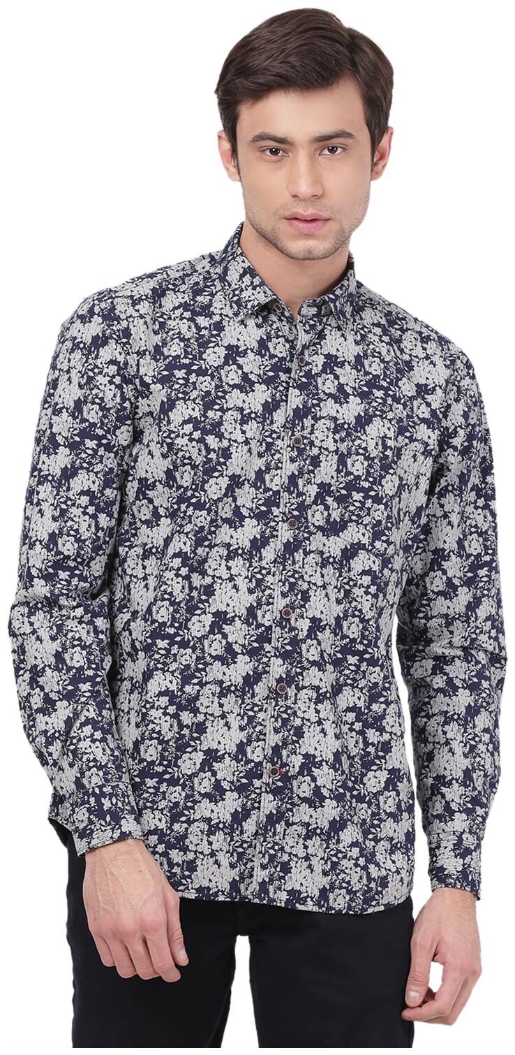

2BMe Men Navy Blue Printed Slim Fit Casual Shirt