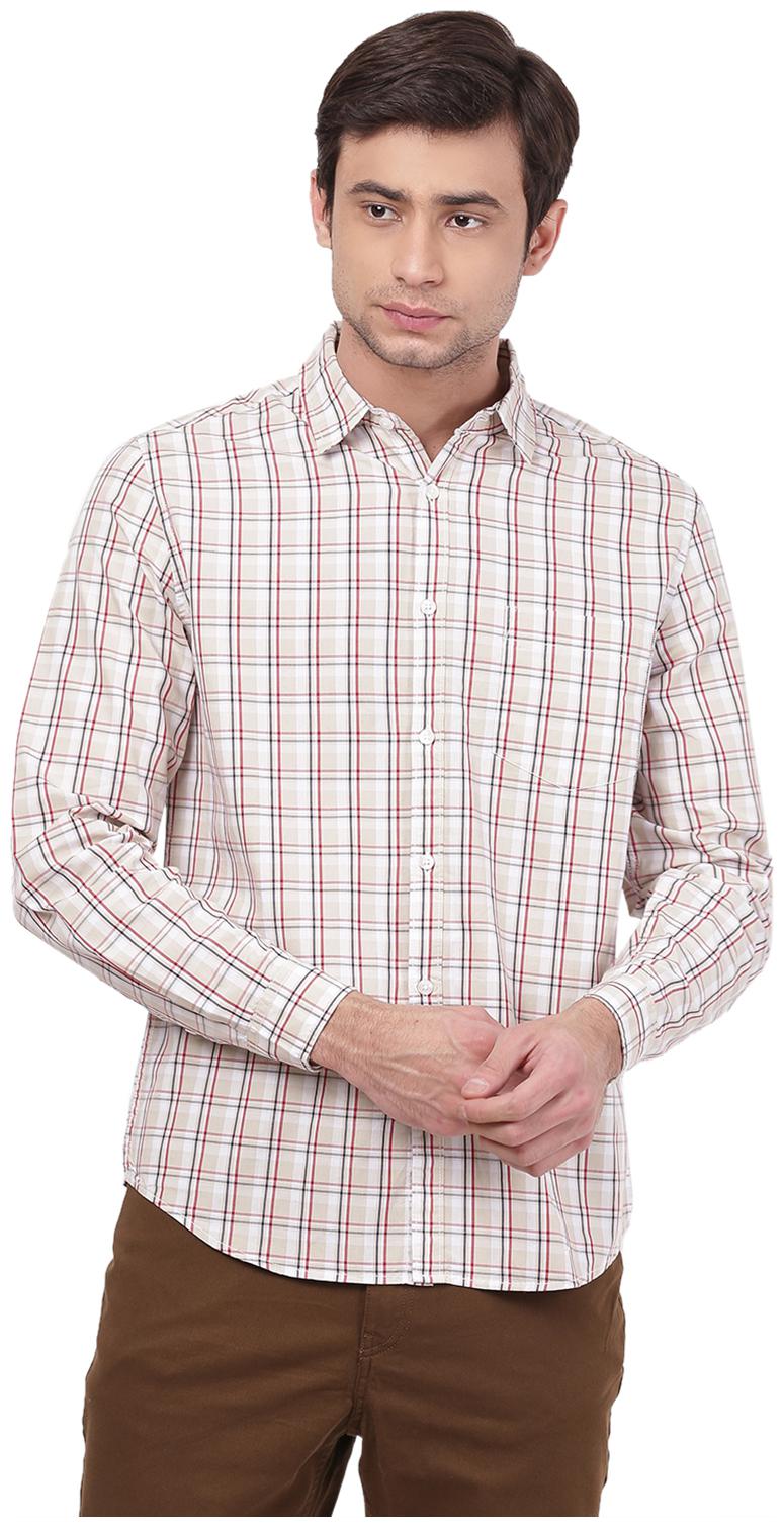 

2BMe Men Beige Checked Slim Fit Casual Shirt