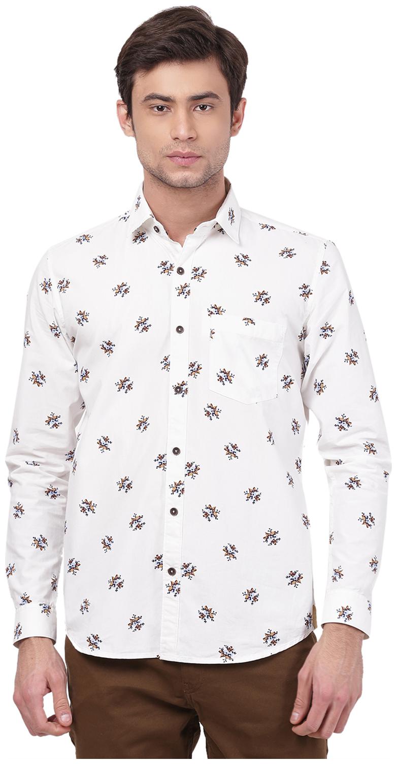 

2BMe Men White Printed Slim Fit Casual Shirt