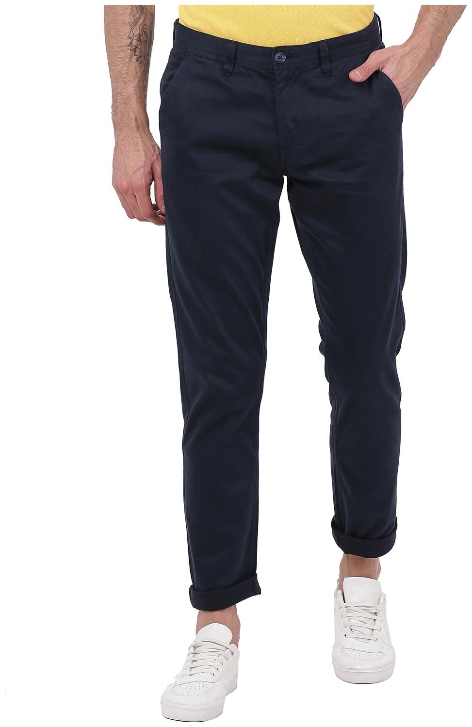 

2BMe Men Navy blue Solid Slim fit Regular trousers