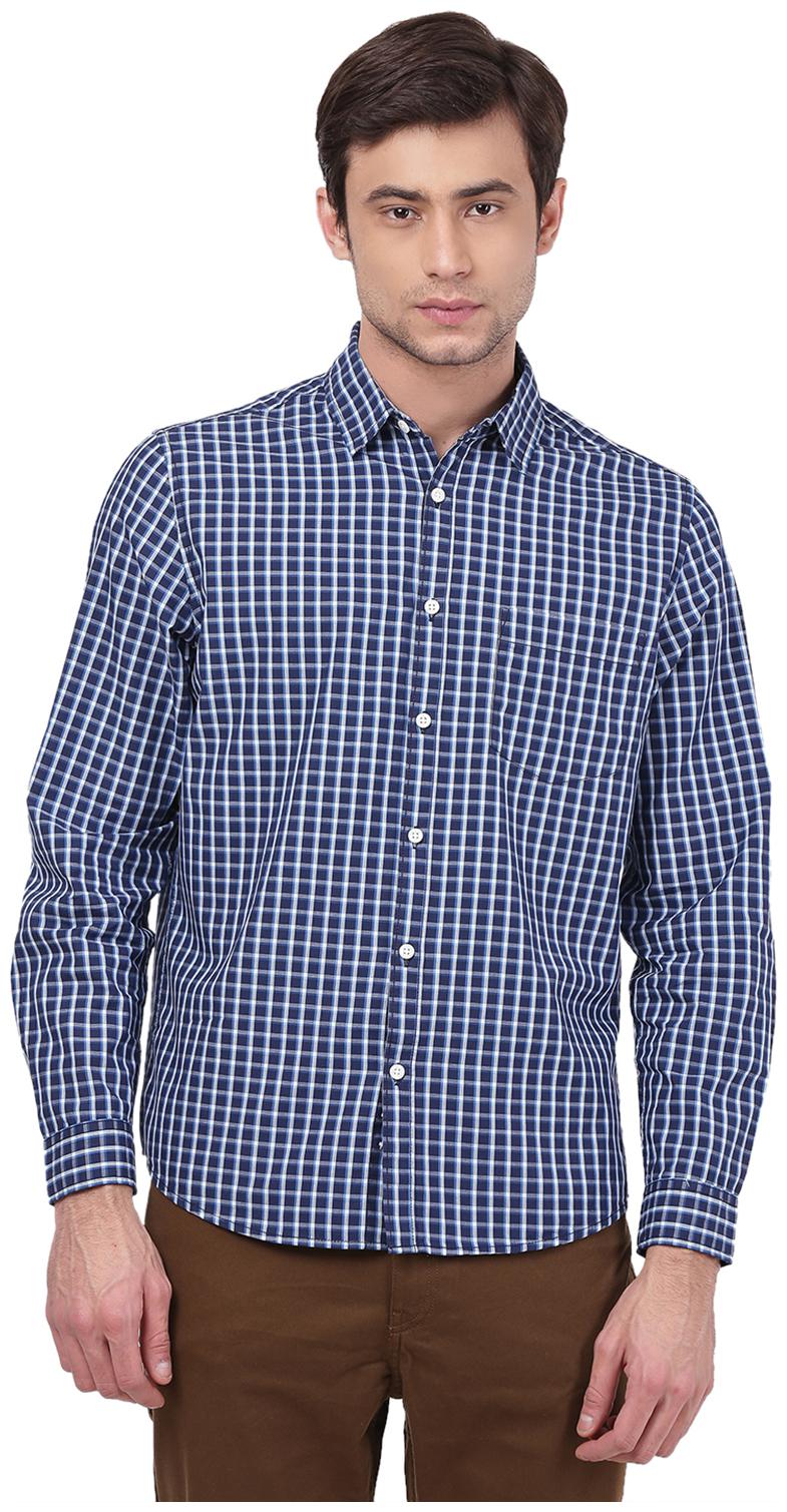 

2BMe Men Navy Blue Checked Slim Fit Casual Shirt