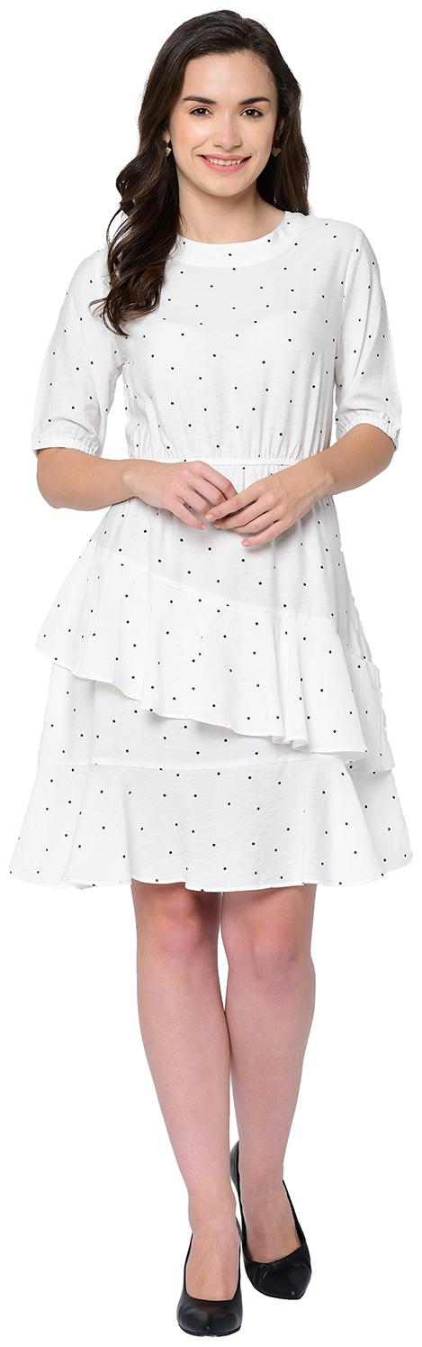 

2BMe White Polka dots Fit flare dress