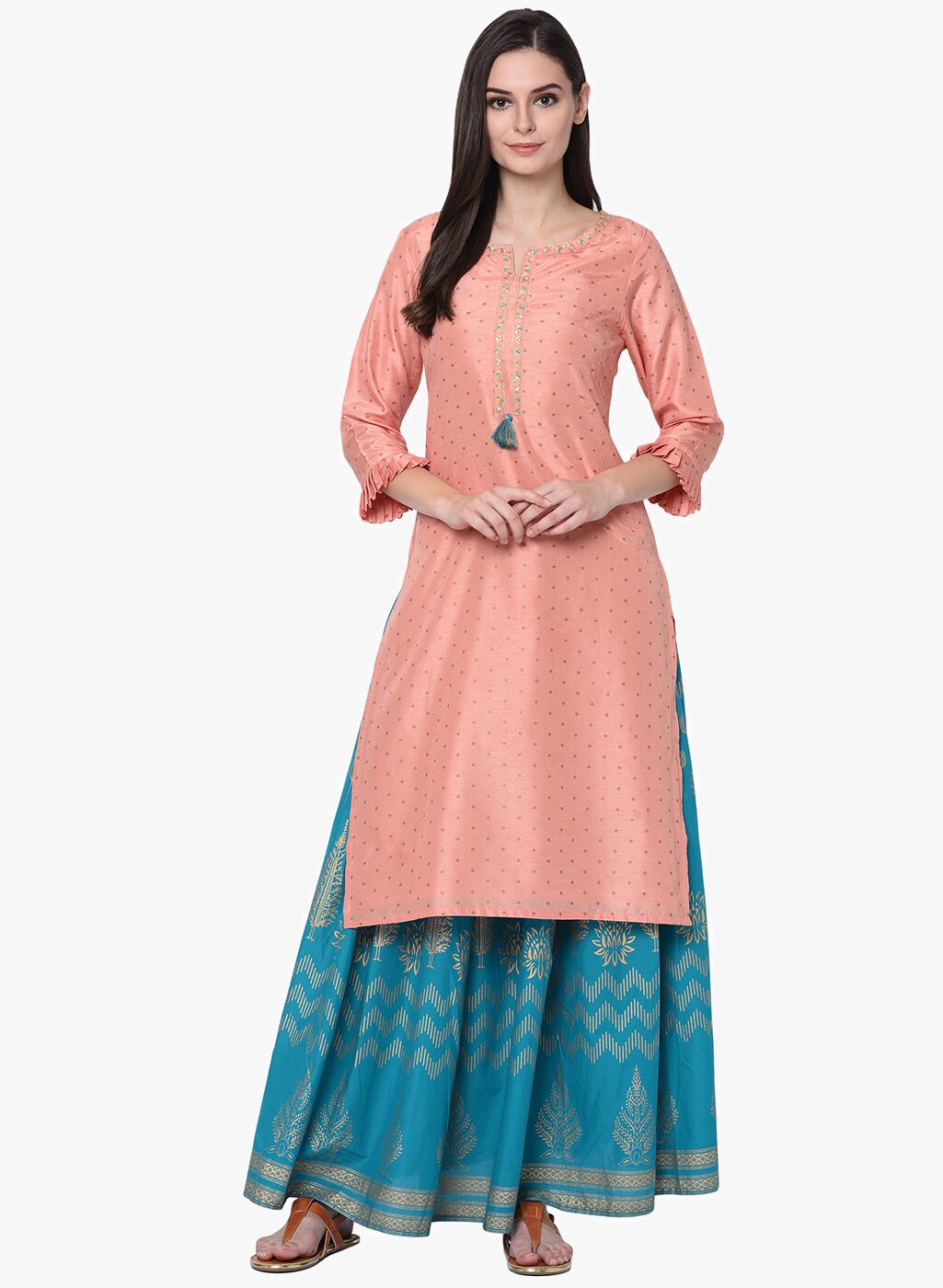 

2BMe Women Peach Printed Regular Kurta