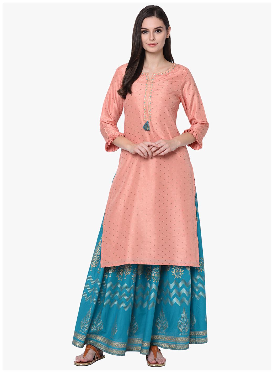 

2BMe Women Peach Printed Regular Kurta