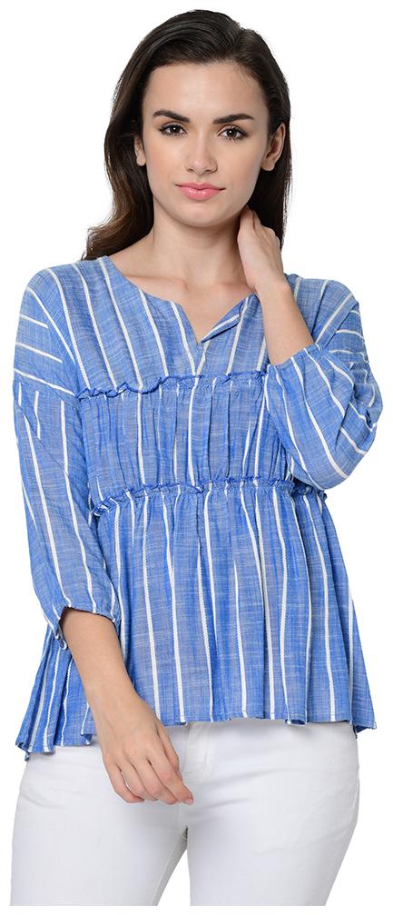

2BMe Viscose Rayon Striped Blue Top
