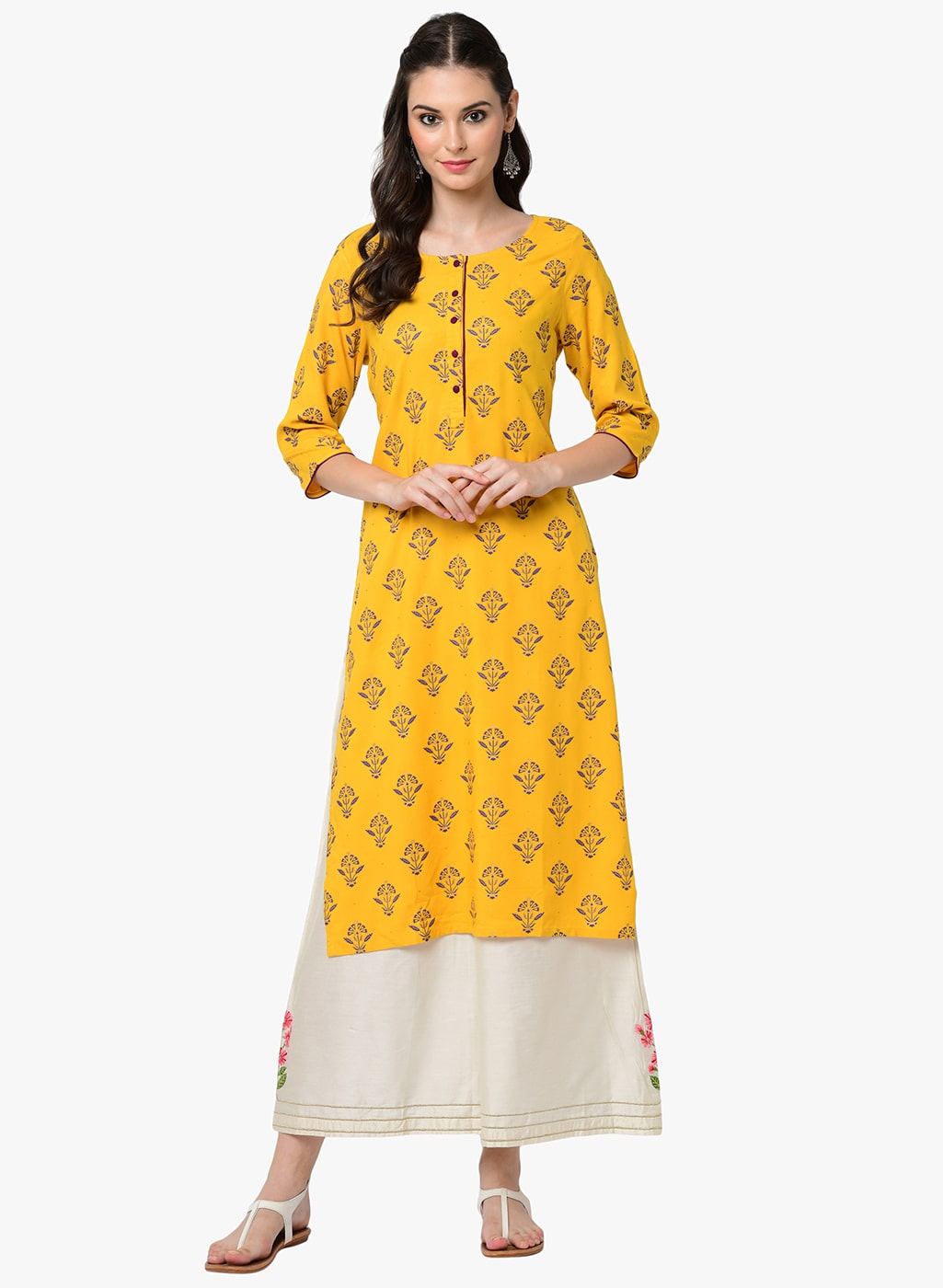 

2BMe Women Yellow Printed Regular Kurta