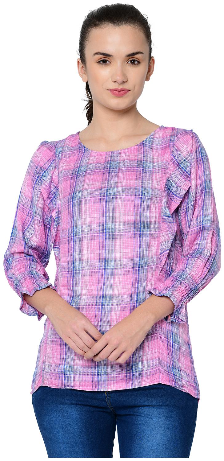 

2BMe Viscose Rayon Checked Pink Top