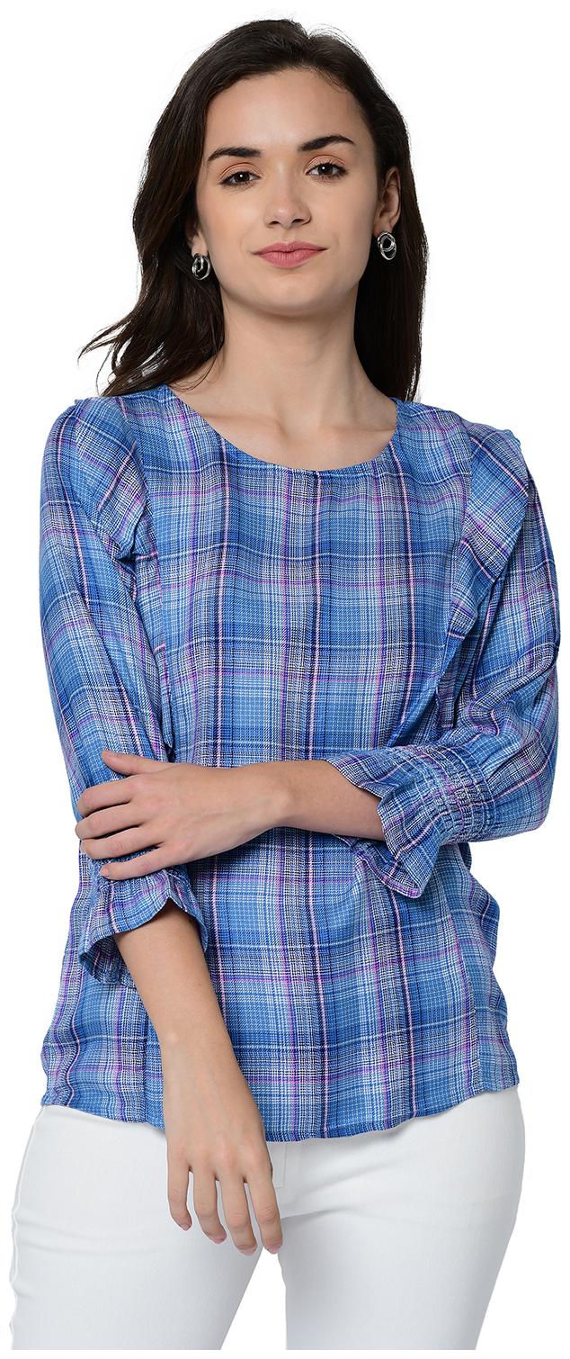 

2BMe Viscose Rayon Checked Blue Top