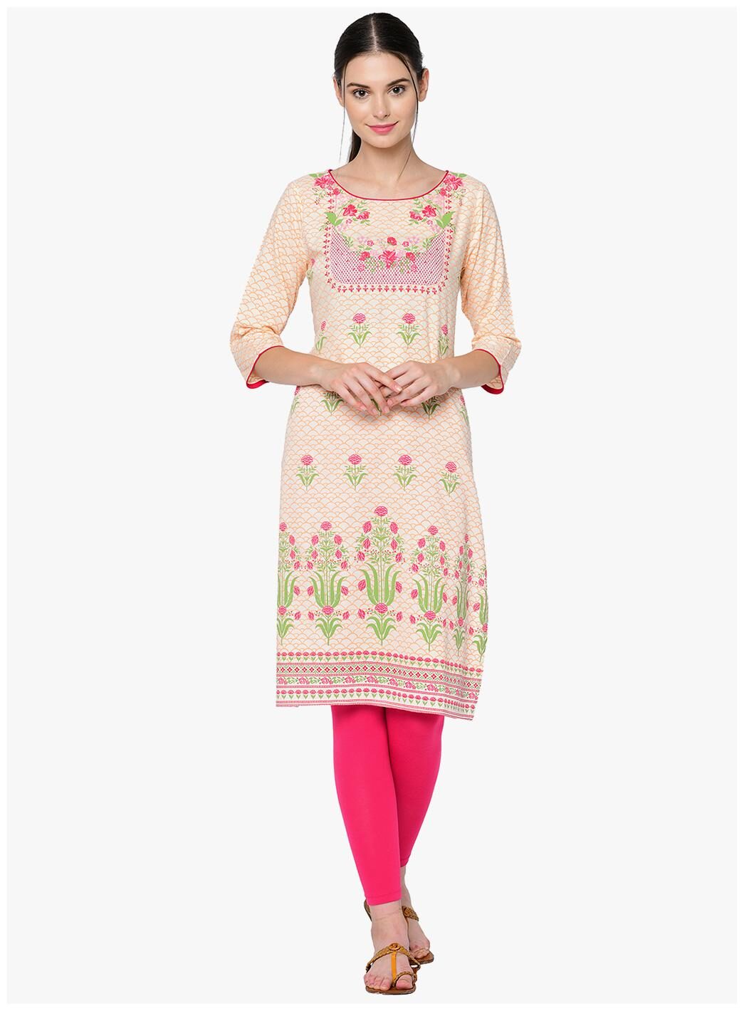 

2BMe Women Blended Floral Beige Kurta