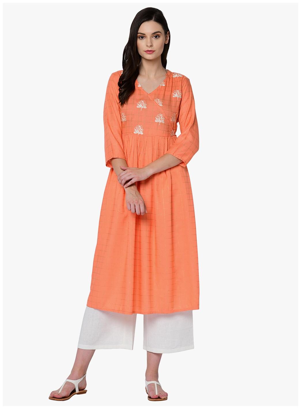 

2BMe Women Orange Printed Empire Kurta