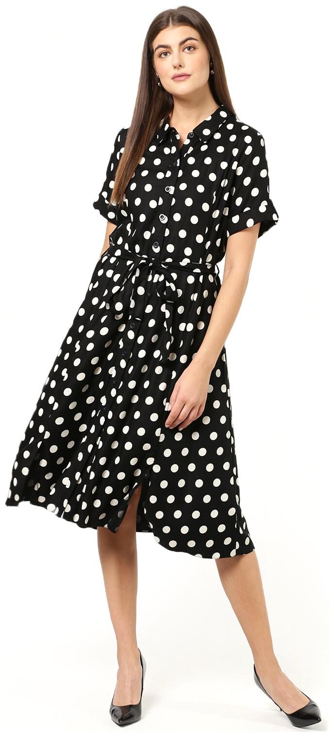 

2BMe Black Polka dots Fit flare dress