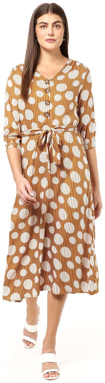 

2BMe Brown Striped Fit flare dress