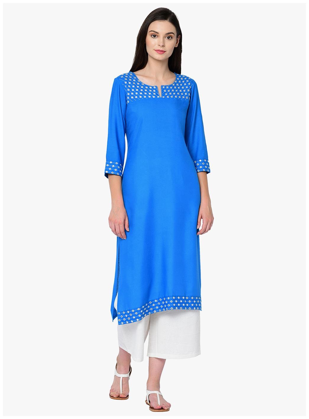 

2BMe Women Blended Printed Blue Kurta