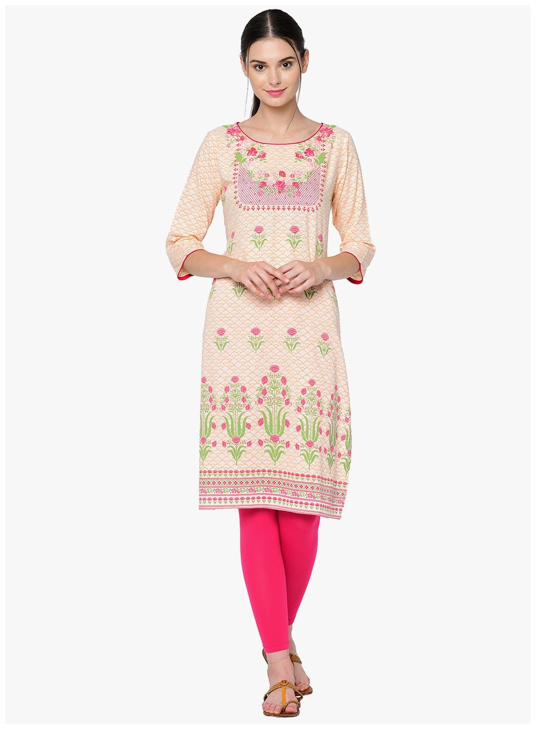 

2BMe Women Blended Floral Beige Kurta