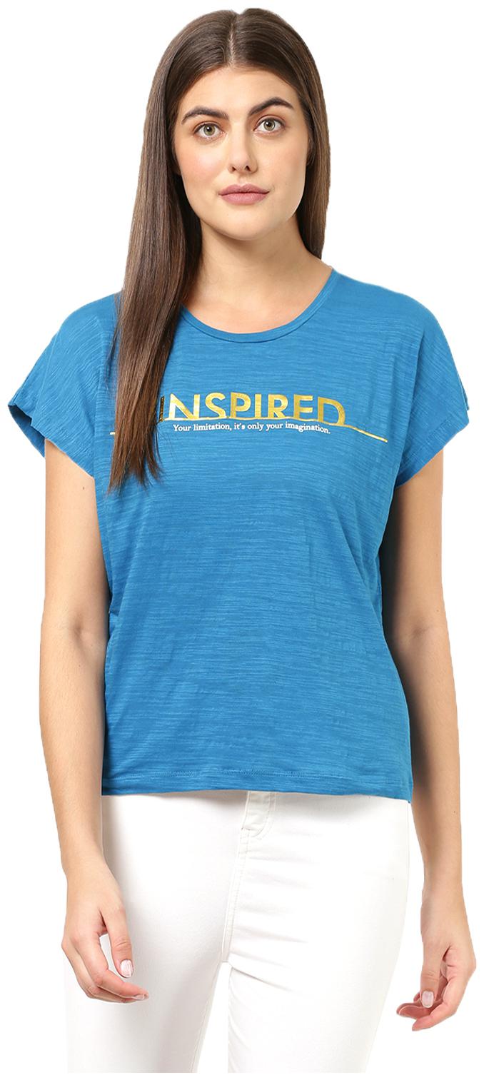 

2BMe Women Blue Regular fit Round neck Cotton T shirt