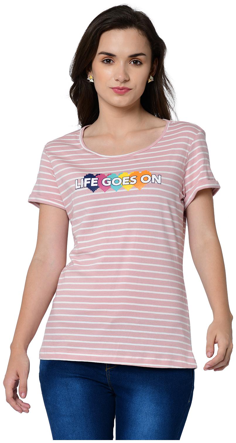 

2BMe Women Pink Regular fit Round neck Cotton T shirt