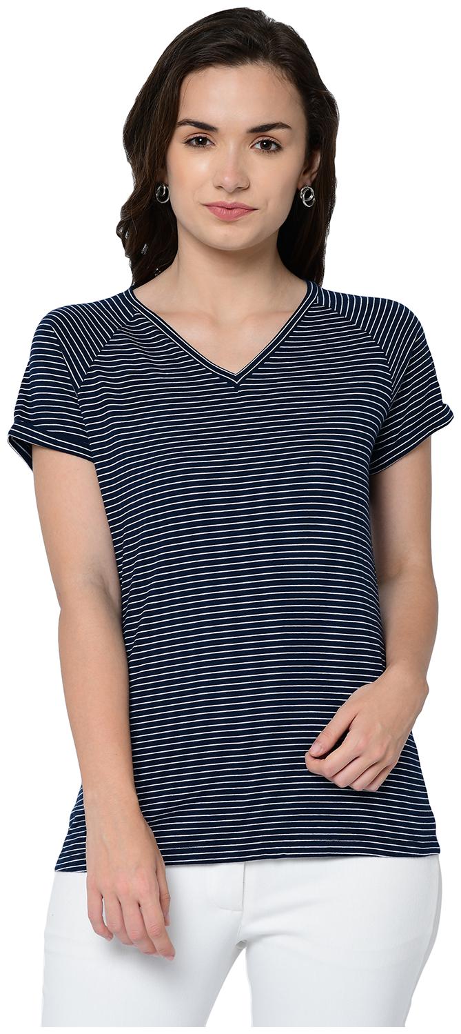 

2BMe Women Blue Regular fit V neck Cotton T shirt