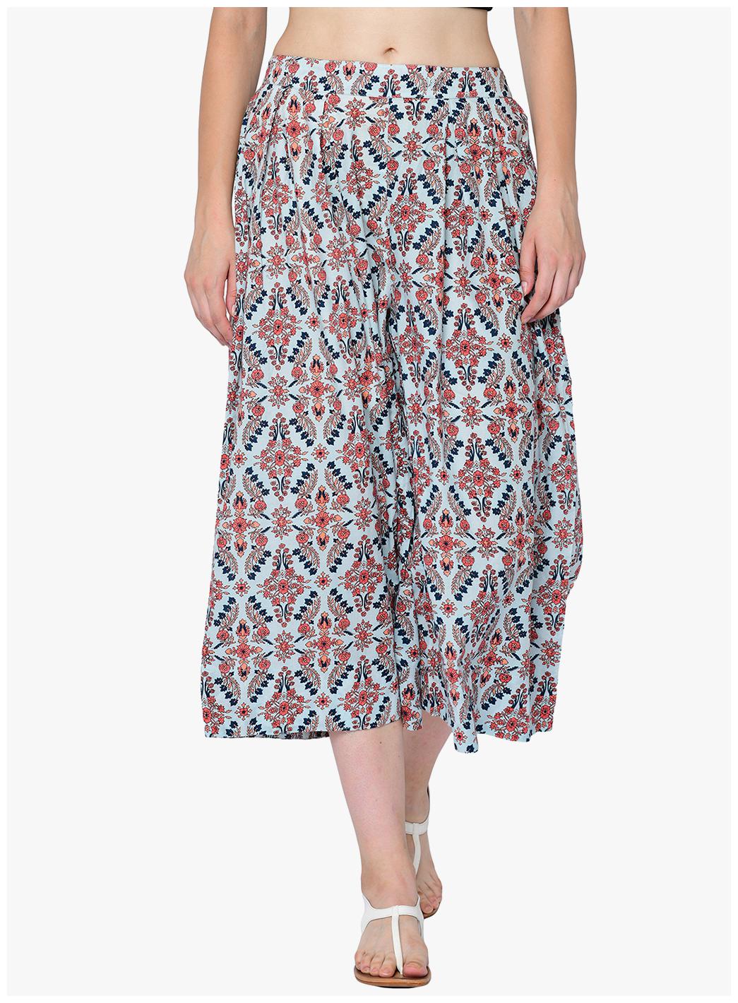 

2BMe Blue Printed Flared Palazzo