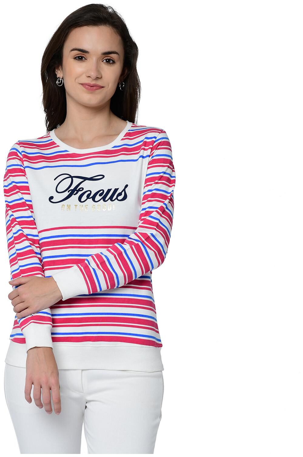 

2BMe Women Striped Sweatshirt - Pink