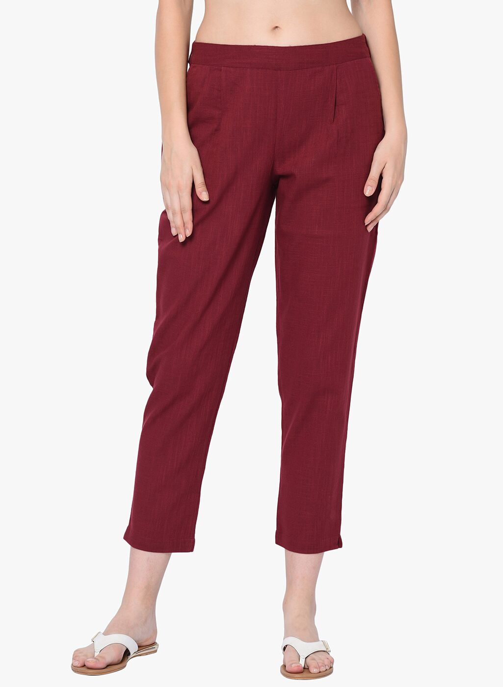 

2BMe Women Cotton Solid Maroon Pant