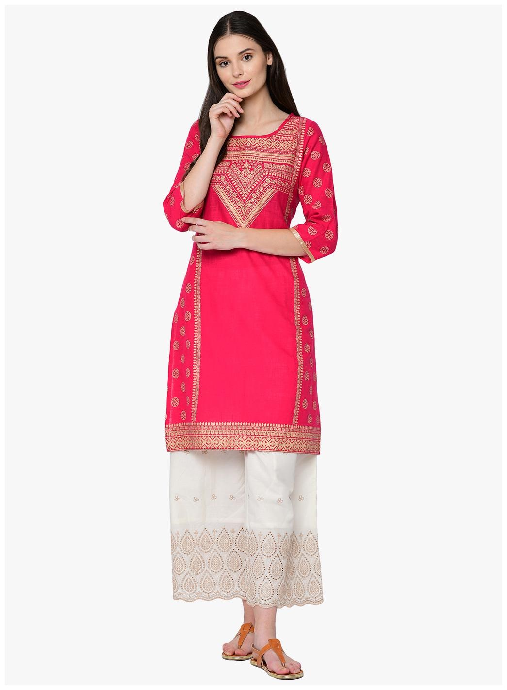 

2BMe Women Cotton Printed Fuschia Kurta