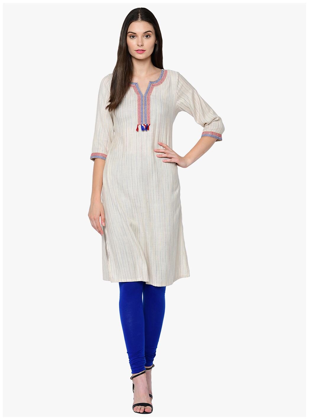 

2BMe Women Cotton Striped White Kurta