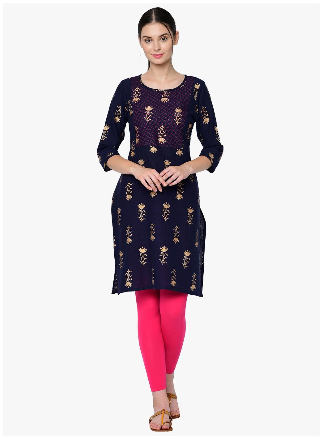 

2BMe Women Cotton Floral Navy Blue Kurta