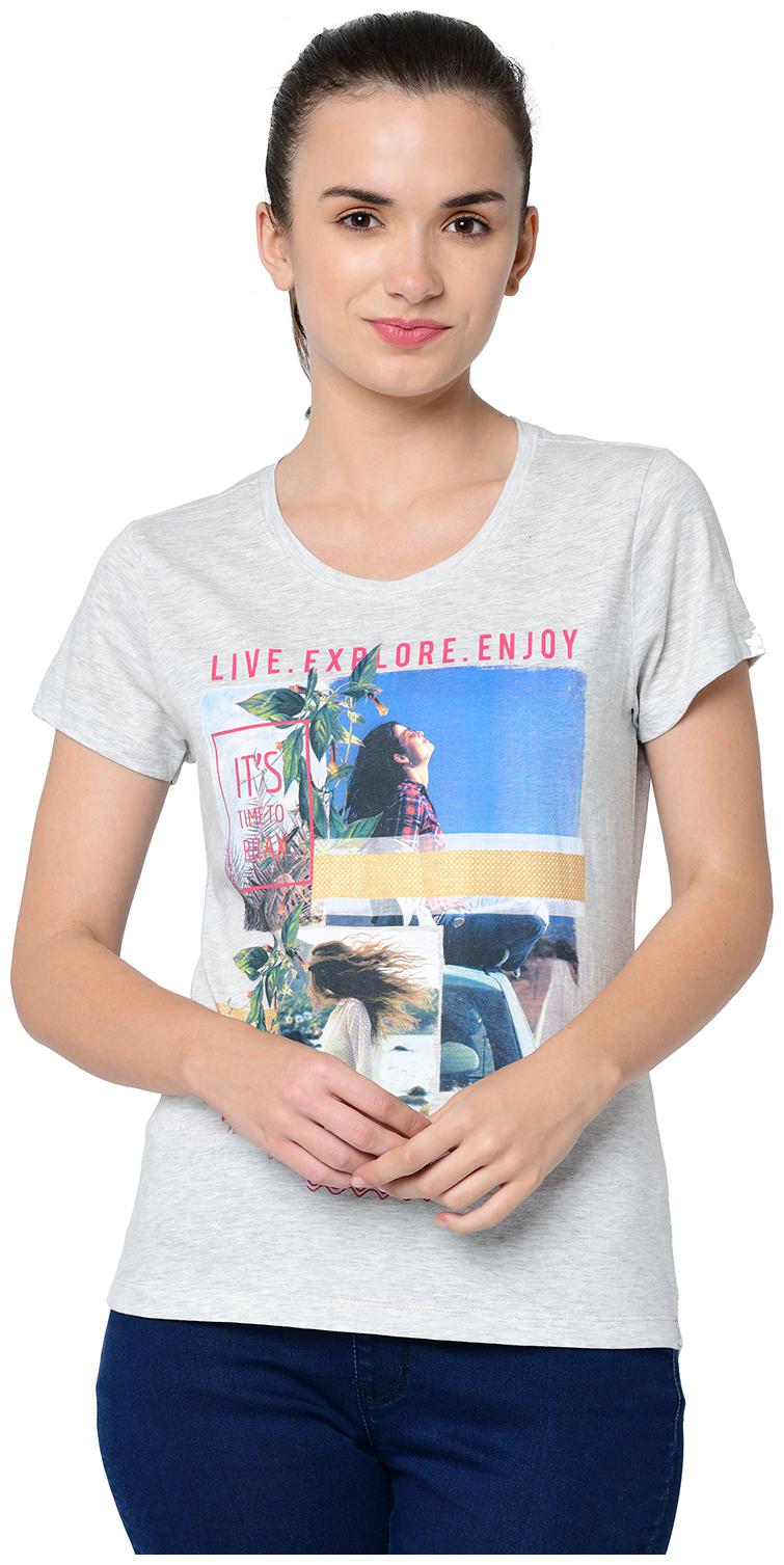 

2BMe Women Grey Regular fit Round neck Cotton T shirt