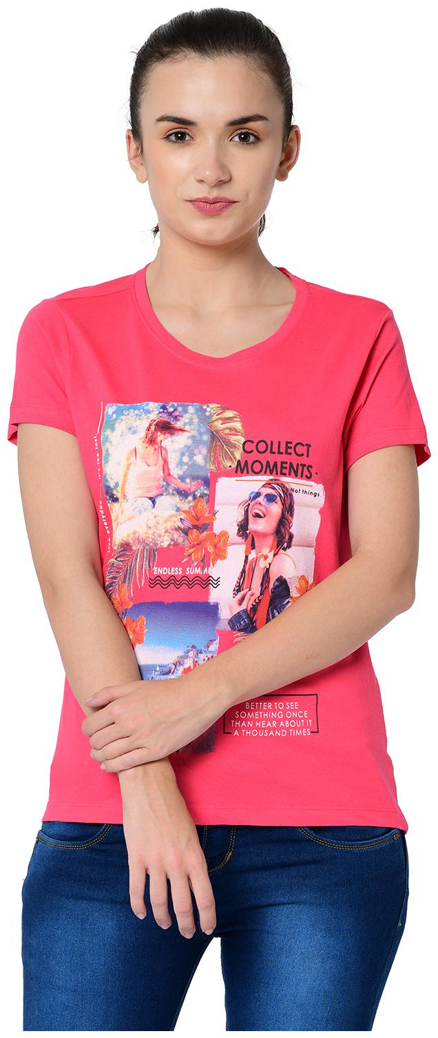 

2BMe Women Pink Regular fit Round neck Cotton T shirt