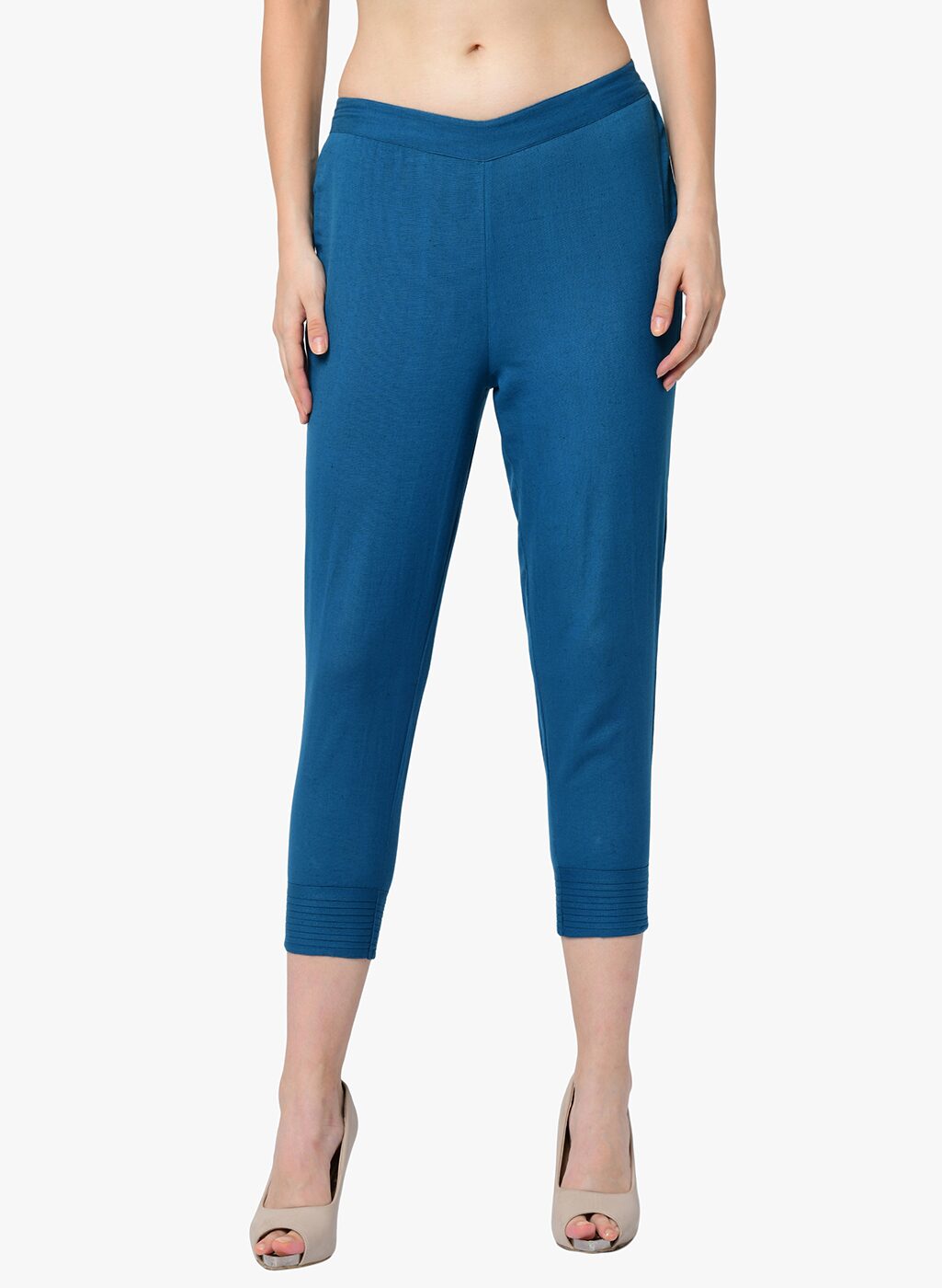 

2BMe Women Cotton Solid Blue Pant