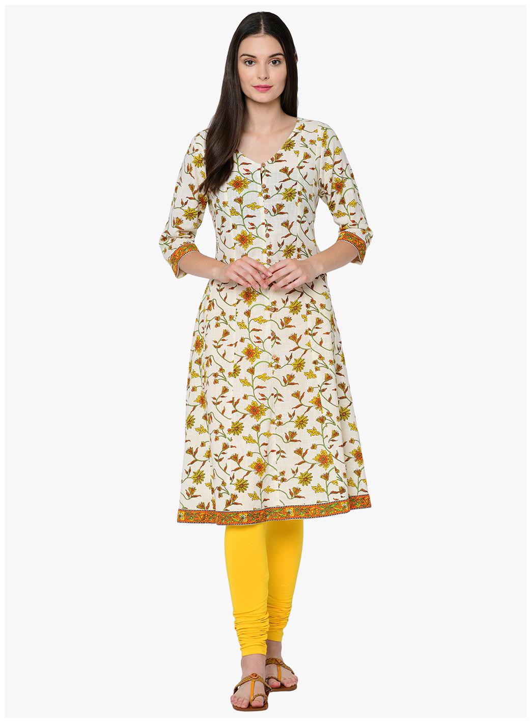 

2BMe Women White Floral Pleated Kurta