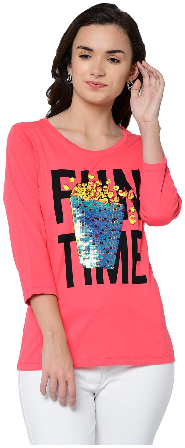 

2BMe Women Pink Regular fit Round neck Cotton T shirt