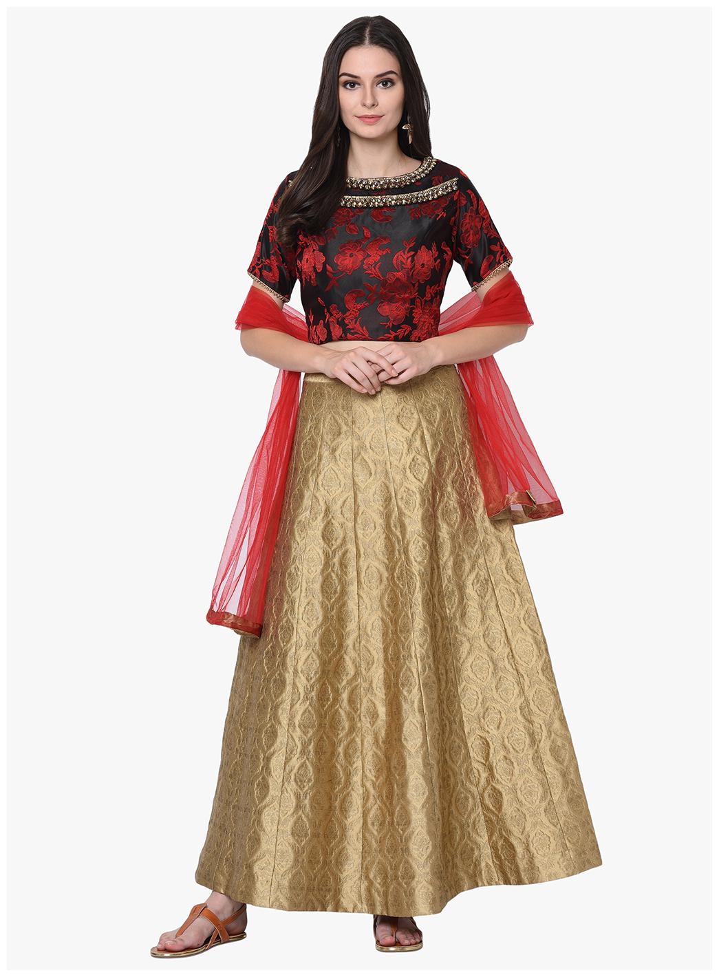

2Bme Women Gold Woven Ethnic Lehenga Choli With Dupatta
