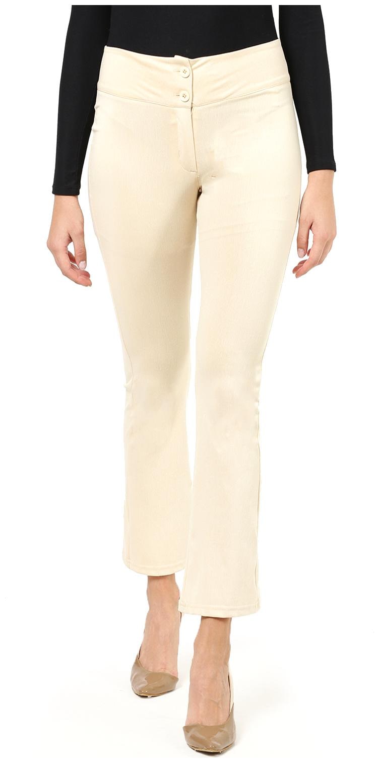 

2Bme Women Off White Solid Trouser
