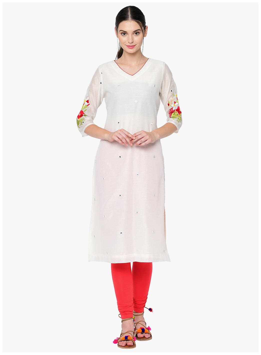 

2BMe Women Polyester Blend Embroidered White Kurta
