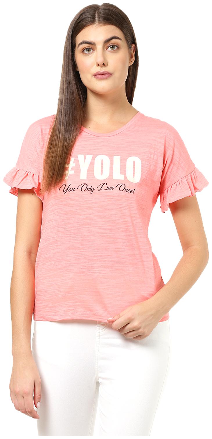 

2BMe Women Pink Regular fit Round neck Cotton T shirt