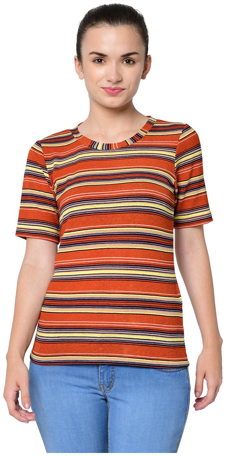 

2BMe Women Orange Regular fit Round neck Polyester T shirt