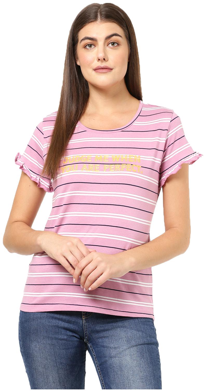 

2BMe Women Purple Regular fit Round neck Cotton T shirt