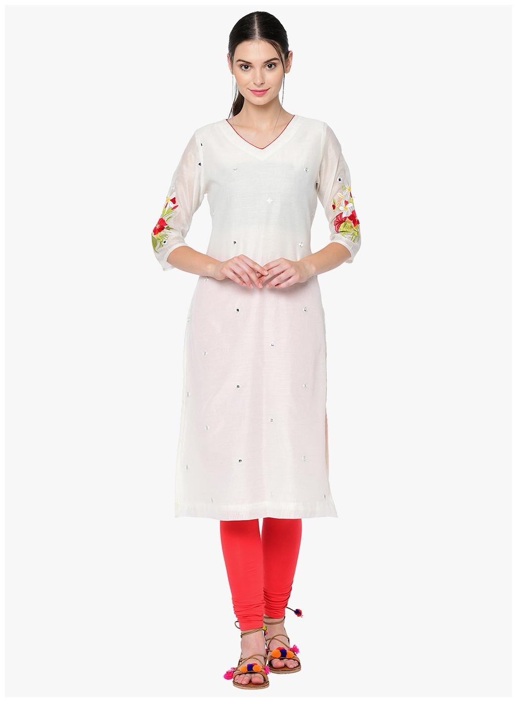 

2BMe Women Polyester Blend Embroidered White Kurta