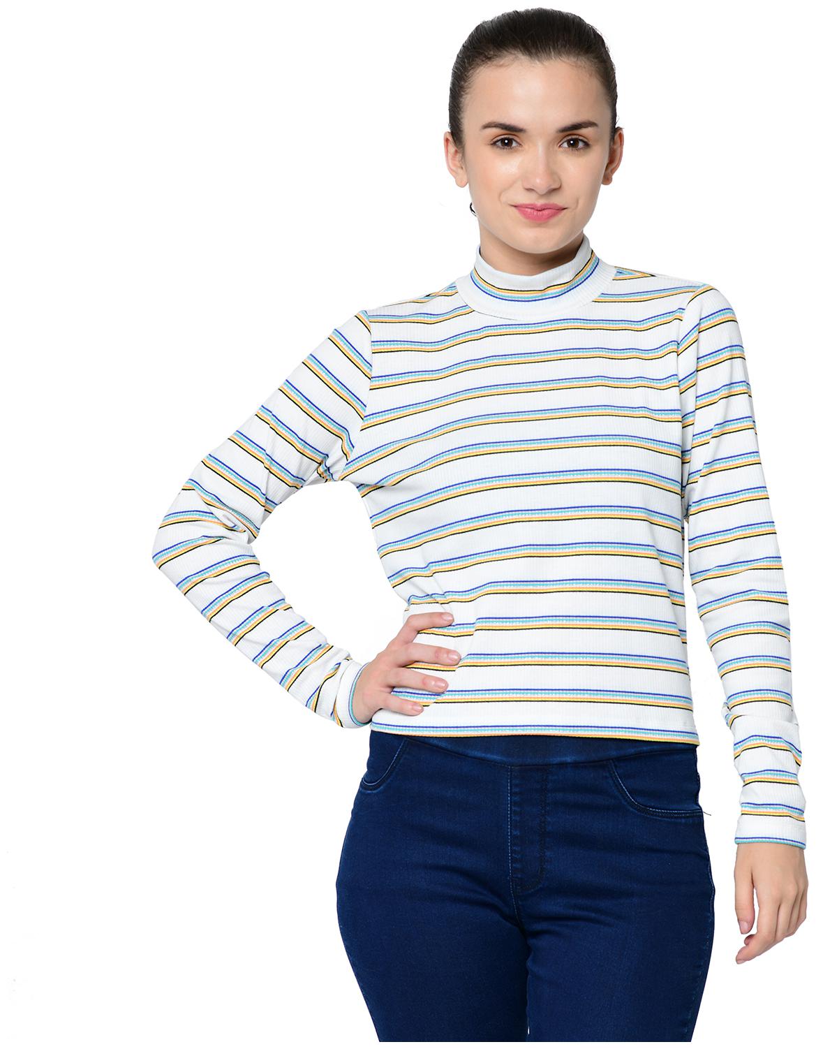 

2BMe Women White Regular fit High neck Polyester T shirt
