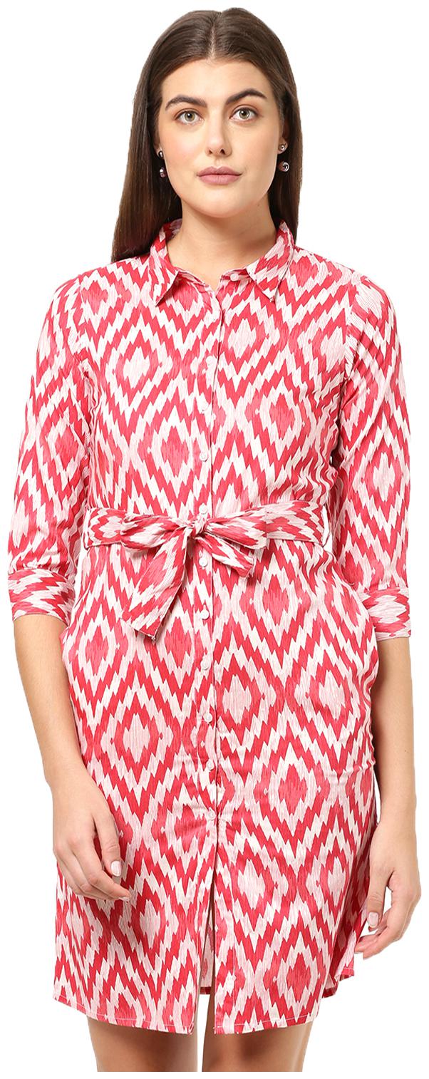 

2BMe Red Geometric Fit flare dress