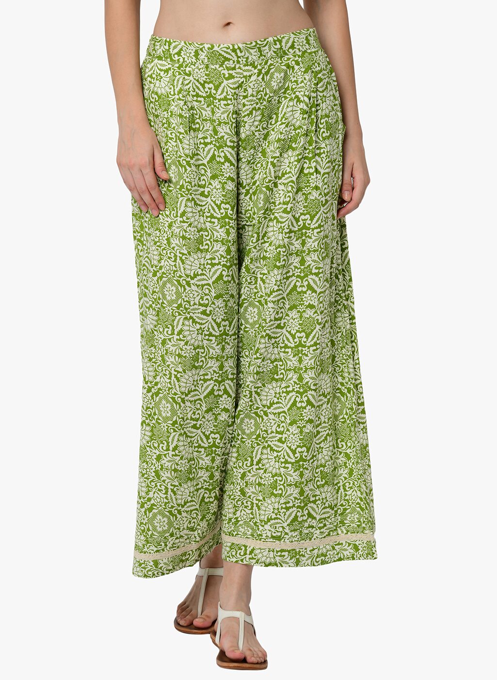 

2BMe Green Floral Flared Palazzo