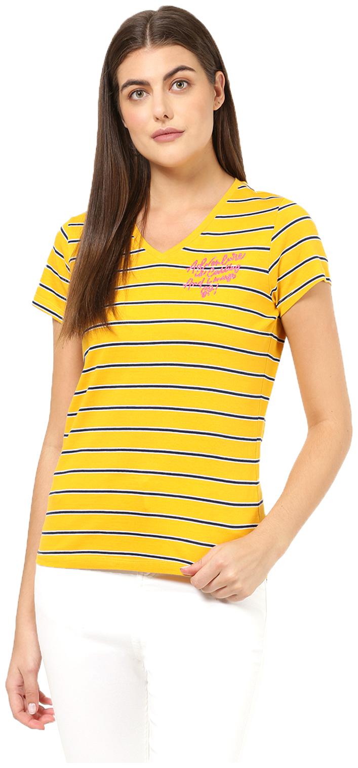 

2BMe Women Yellow Regular fit V neck Cotton T shirt